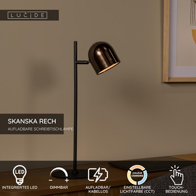 Lucide SKANSKA RECH - wiederaufladbare Schreibtischlampe Innen/Außen - Akku/Batterie - LED Dim. - CCT - 1x3W 3000K/6000K - IP44 - Kaffee